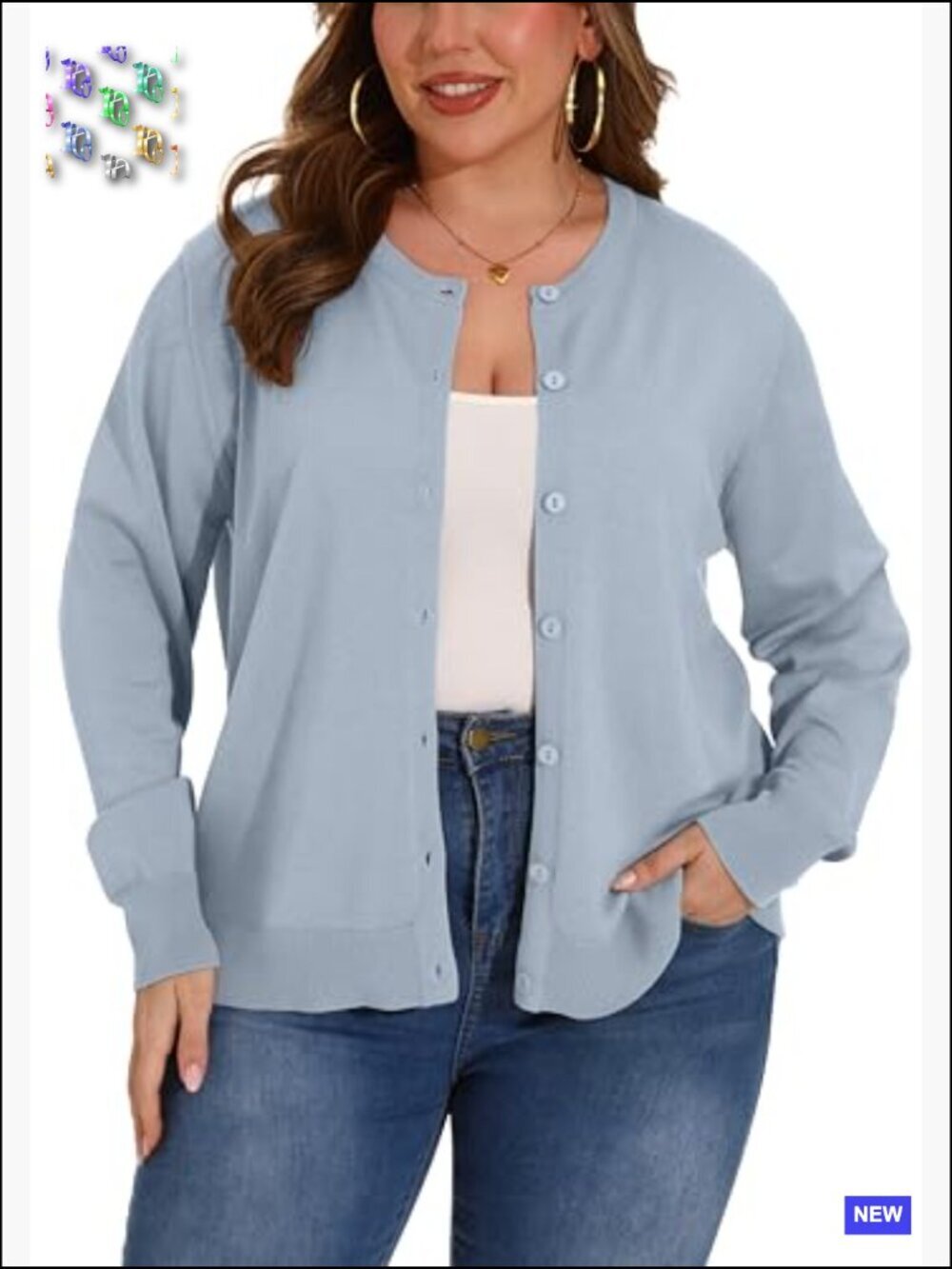 Lightweight Knit Cardigan Long Sleeve Crewneck Button Down Classic Chic - Picture 5 of 7
